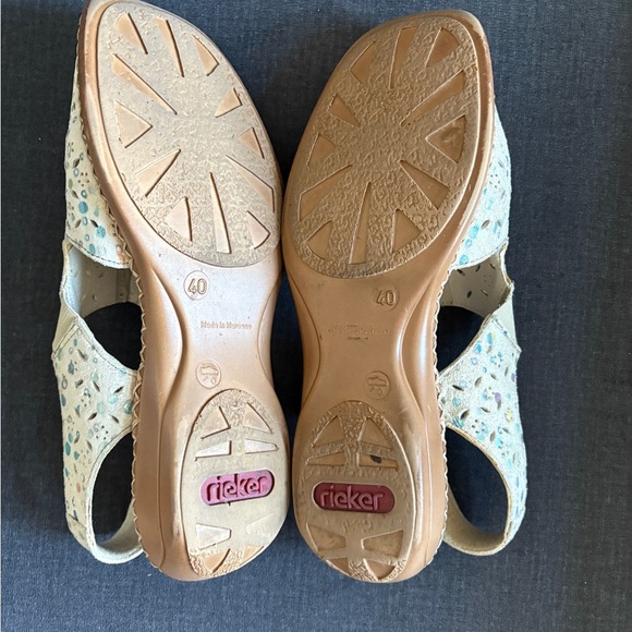 Rieker Antistress Women’s Cream and Brown Leather Cutout Slip-Ons Size 40 - Picture 7 of 8